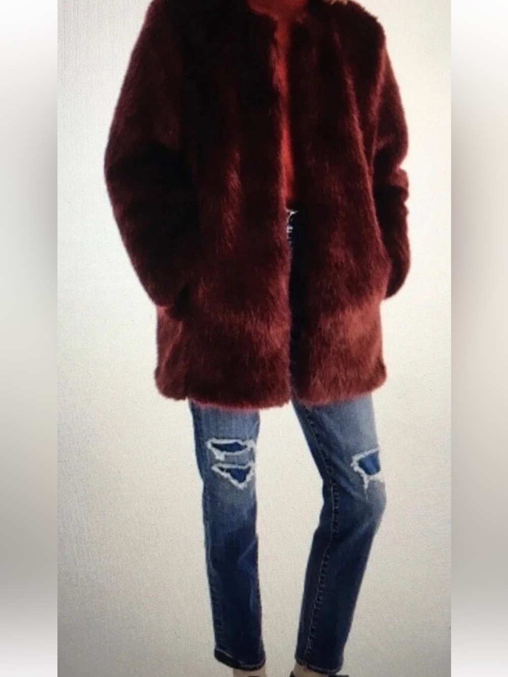 JCrew Collection Faux Fur Coat Vivid Burgundy